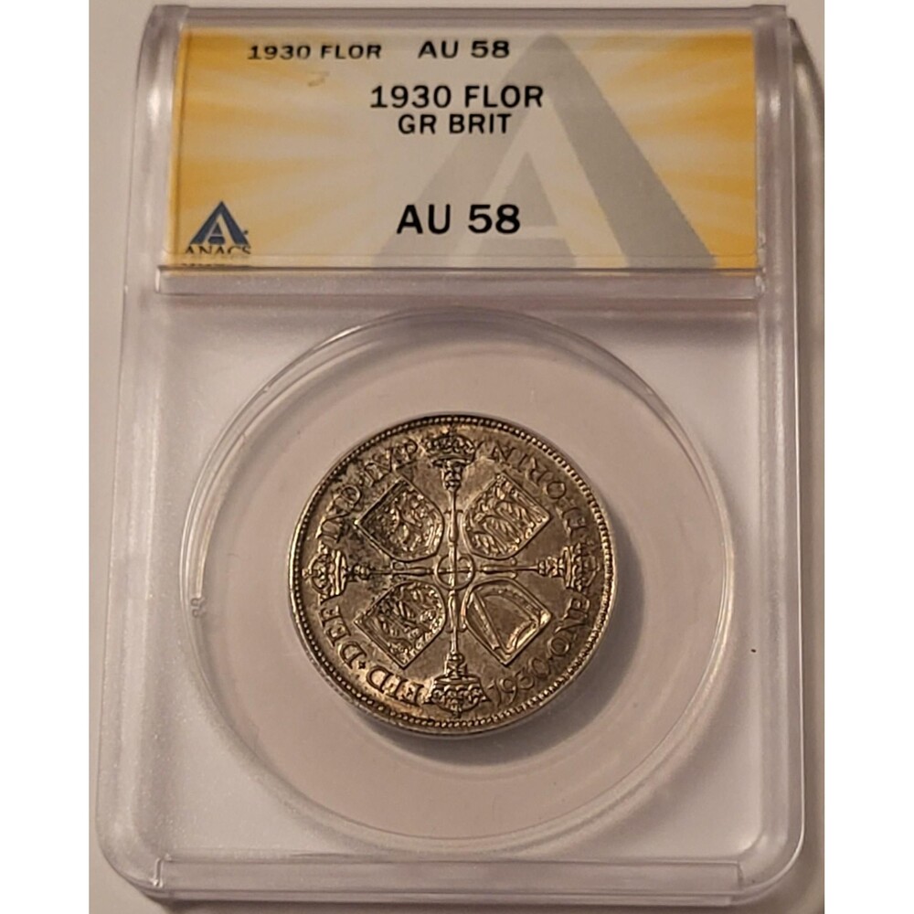 Great Britain George V 1930 Silver Florin AU58 ANACS